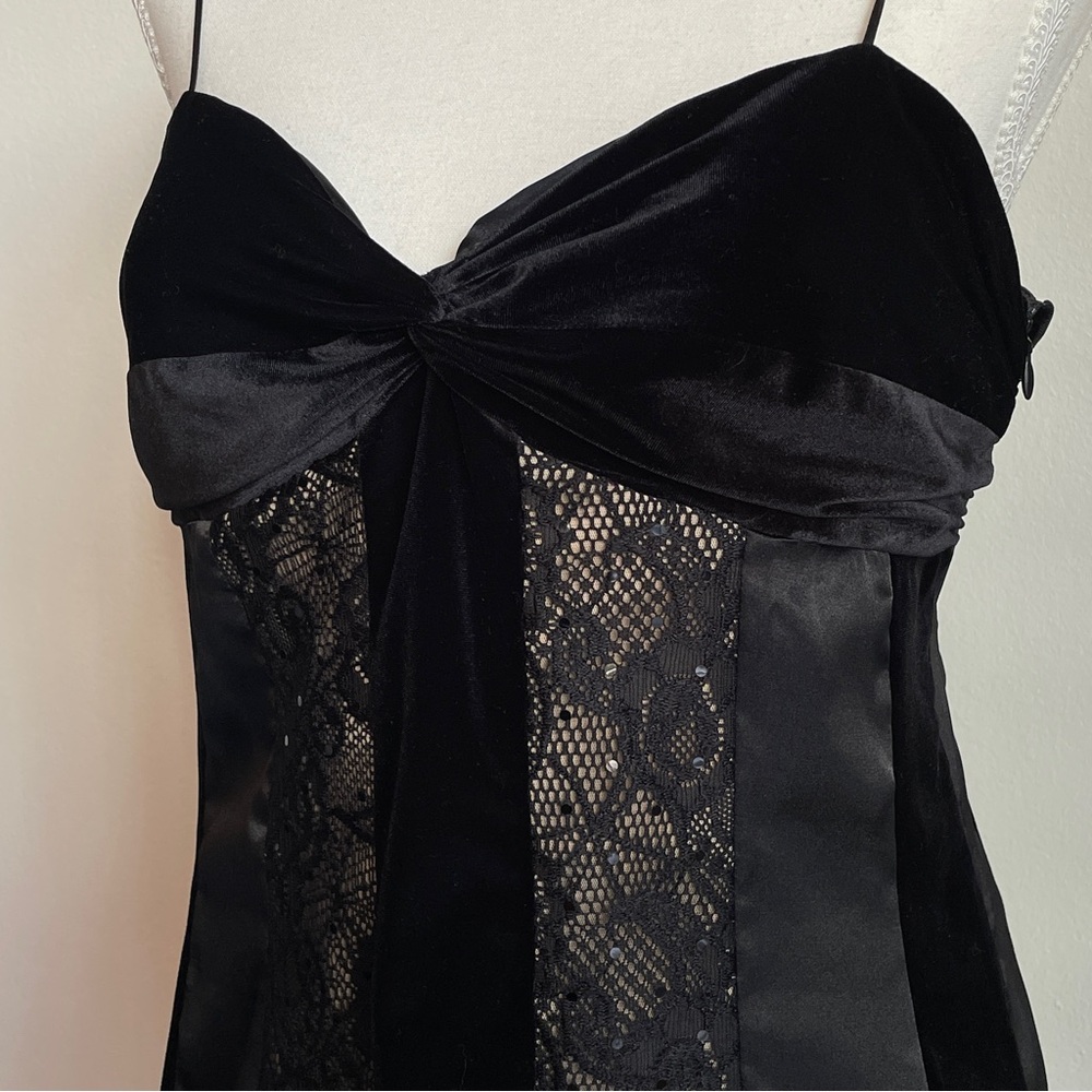 Vintage Caché Bustier Top L Black Velvet Lace Burnout Whimsigoth Vamp 90s Y2K - Picture 6 of 12